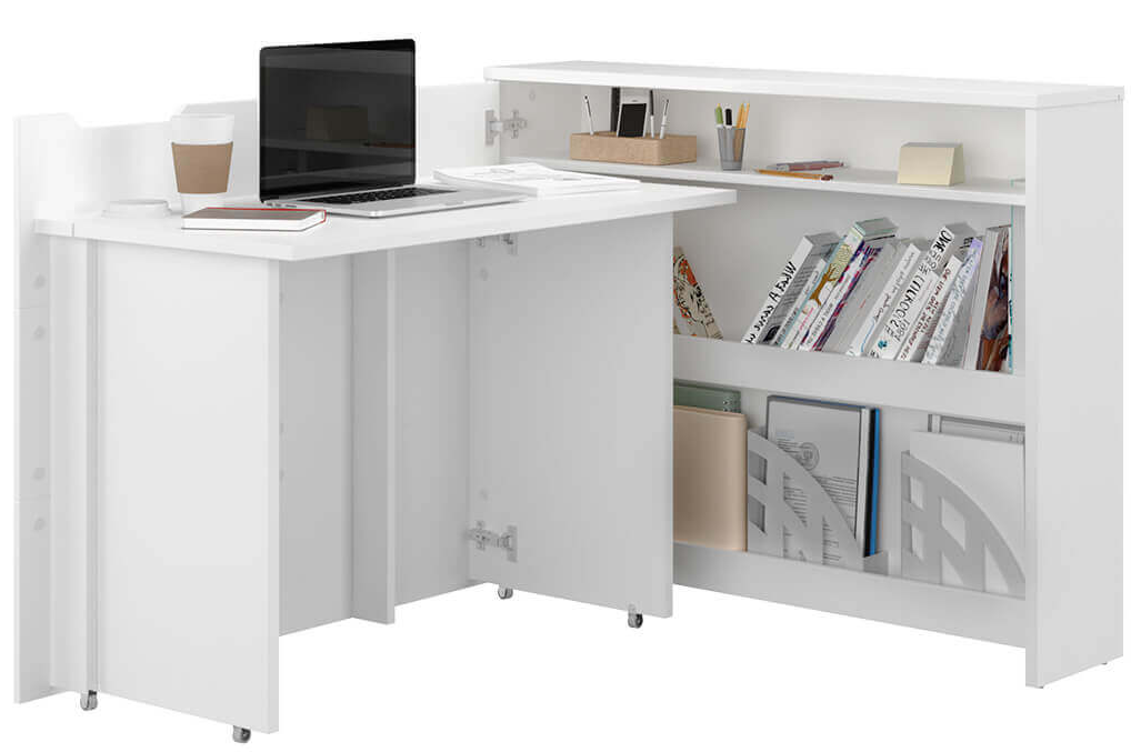 Skládací psací stůl Work Concept alpská bílá / bílý leskl